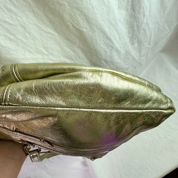 SAS VTG Diane Gold Leather Handbag Purse Tote Bag With Keychain Glam READ - Picture 12 of 12